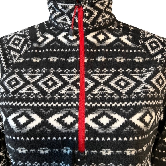 EDDIE BAUER WOMENS BLACK & WHITE NORDIC FAIR ISLES WUEST FLEECE PULLOVER SZ MED - Picture 7 of 11